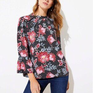 LOFT Garden Print Bell Sleeve Blouse Flowy S NWT Floral Flower Print Keyhole New